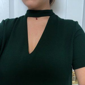 Zara Green Keyhole V-Neck Dress